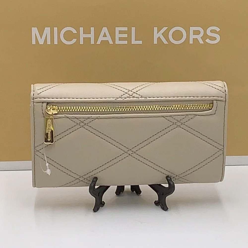 MICHAEL KORS JET SET TRAVEL LARGE TRIFOLD WALLET LIGHT SAND COLOR NWT